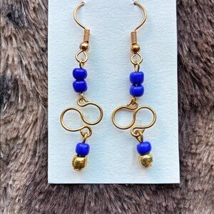Elegant Blue and Gold Beaded Earrings